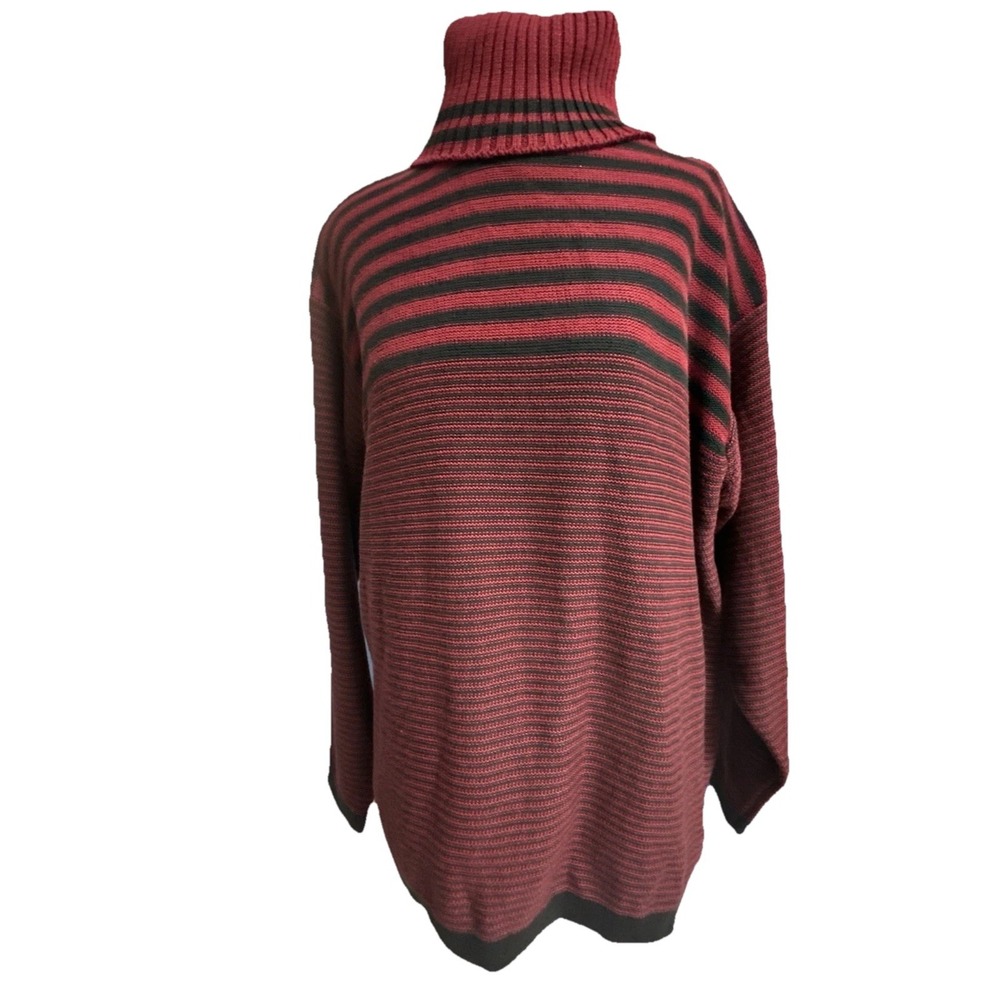 VTG Liz Sport Sweater Red Black Stripped Turtleneck Long Sleeve Women's Size L